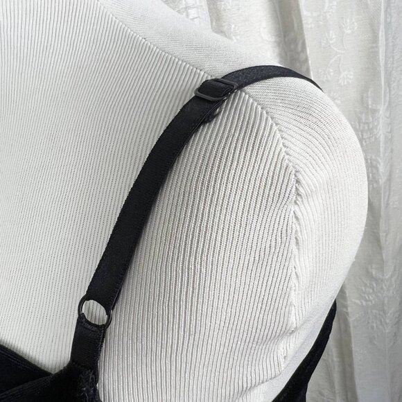 Y2K black velvet slip dress spaghetti straps Ralph Lauren 90s bodycon stretch - Picture 3 of 8